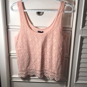 Peach tank top with lace overlay